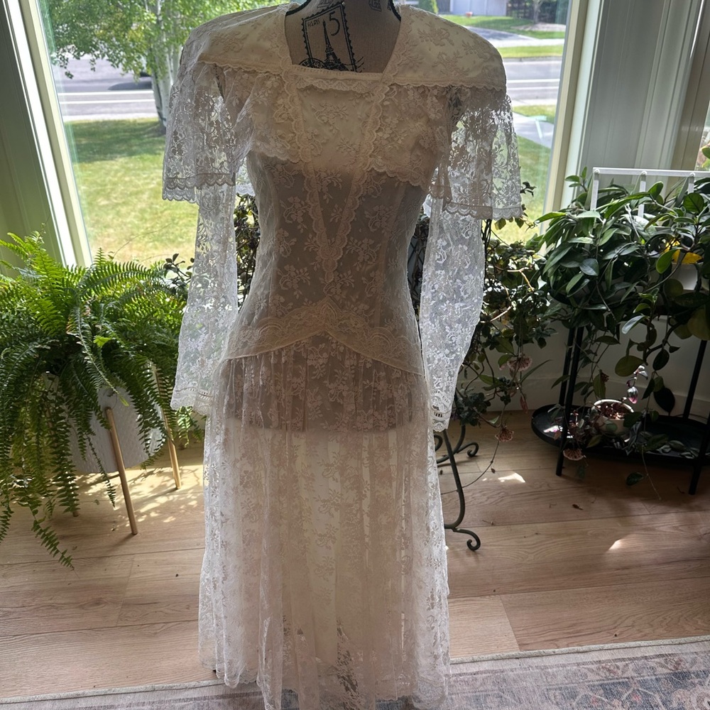Gunne Sax Jessica McClintock Lace Dress 70s Wedding Romantic